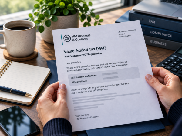 HMRC VAT Registration Letter on Desk